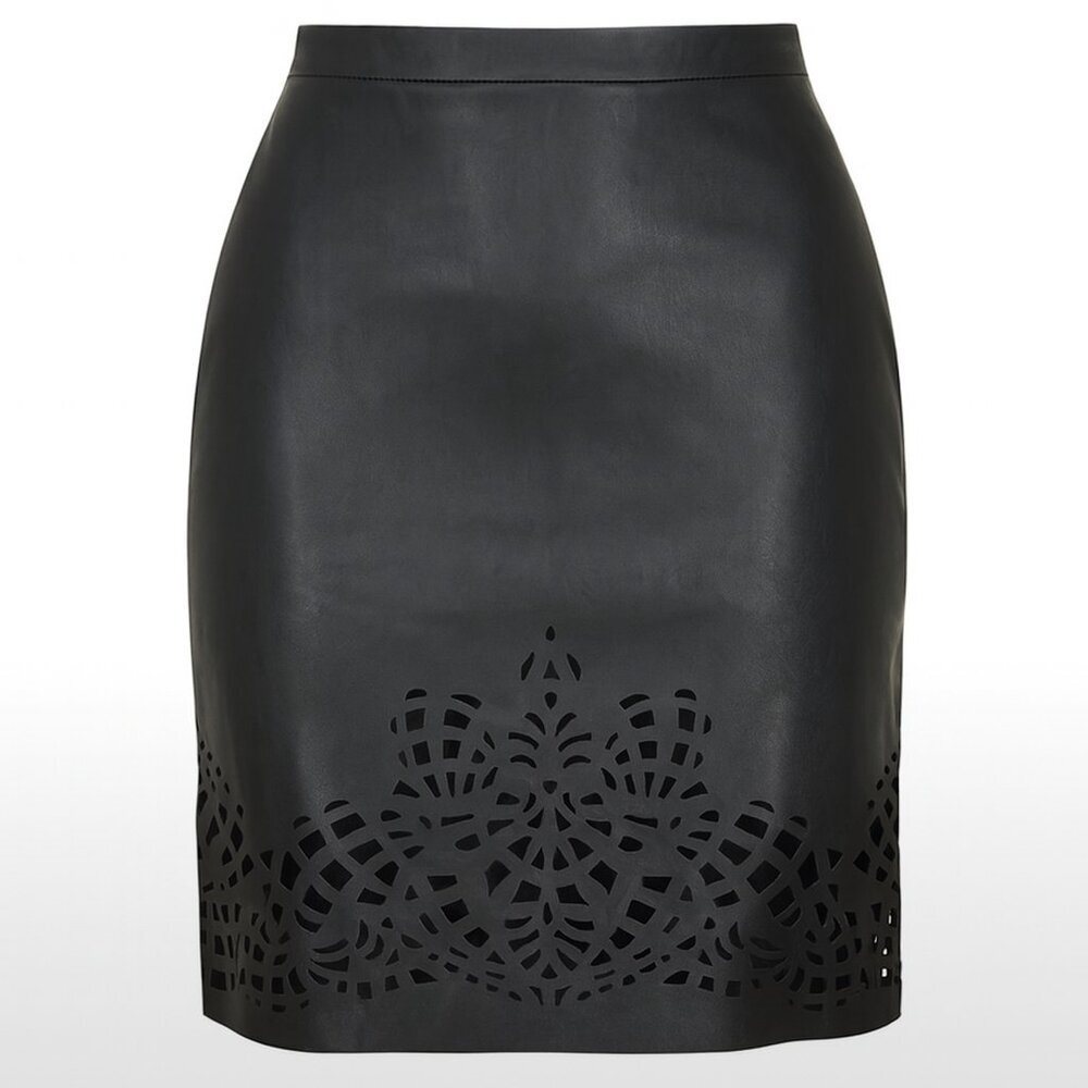 M&S Faux Leather Laser Cut Mini Skirt Y2K S/6 - Picture 4 of 14
